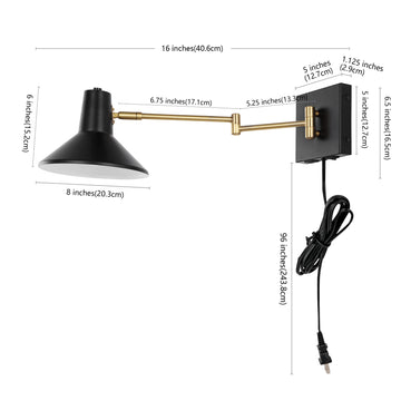 Hygge 16" Swing Arm Modern Midcentury Iron USB Charging Port LED Sconce - JONATHAN Y